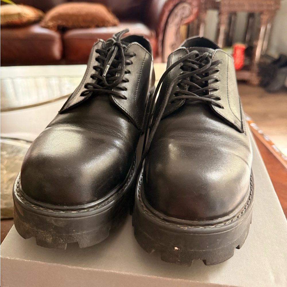 Vagabond Black Leather Lace-Up Chunky Derby Shoes